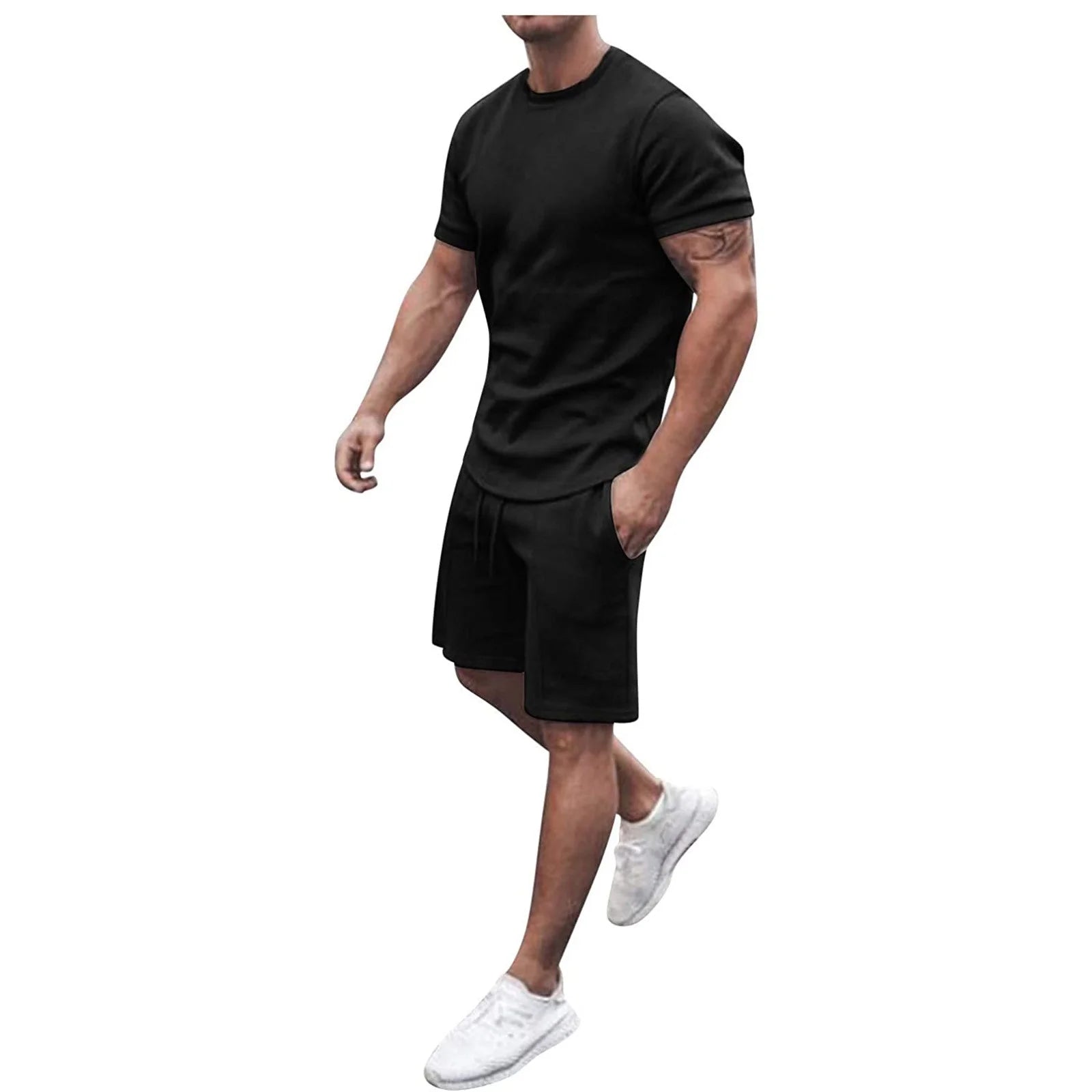 Mens Shorts Set Summer 2 Piece Outfits Casual Solid Shirt and Short Sets Athletic Sportswear Suit Sweatsuit Tracksuits