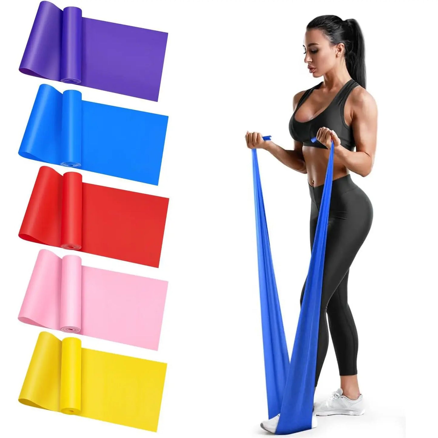 Red Yoga Pilates Resistance Band Long Training Stretch Bands for Physical Therapy Lower Body Home Gym Strength Elastic Exercise Band