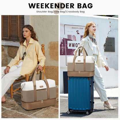 Travel Duffel Bag for Women, Large Weekender Overnight Bag, Carry-On Gym Bag with Separate Shoes Compartment, Mom Hospital Bags for Labor and Delivery with 2 Packing Cubes