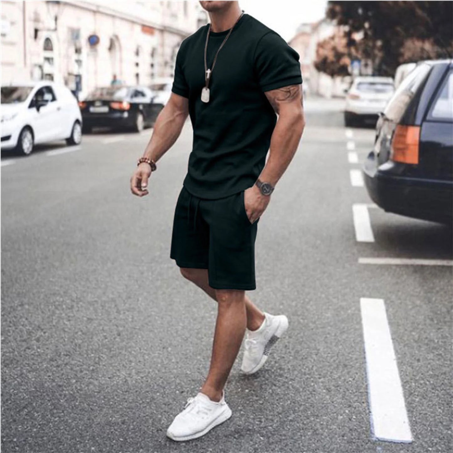 Mens Shorts Set Summer 2 Piece Outfits Casual Solid Shirt and Short Sets Athletic Sportswear Suit Sweatsuit Tracksuits