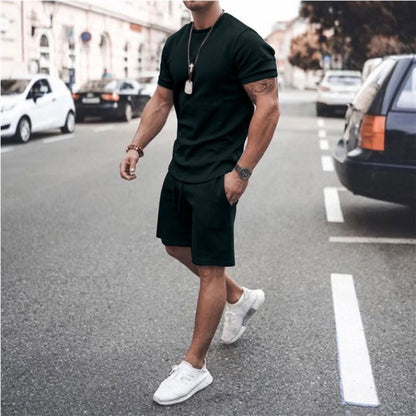 Mens Shorts Set Summer 2 Piece Outfits Casual Solid Shirt and Short Sets Athletic Sportswear Suit Sweatsuit Tracksuits